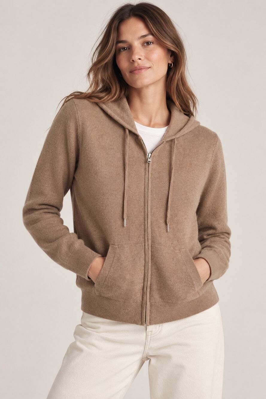 Quince 100% Mongolian Cashmere Full Zip Hoodie Sweater Camel NWT XS
